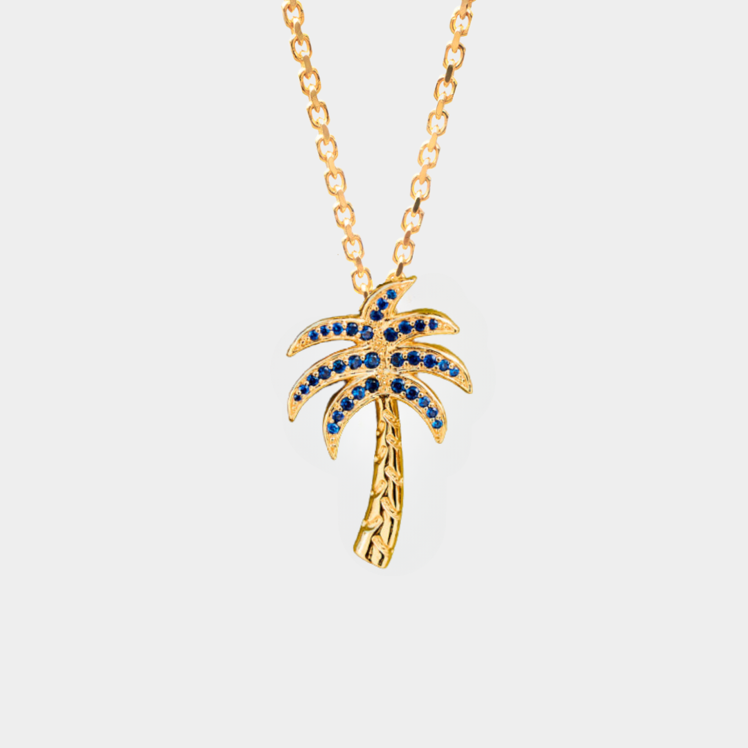 Palm Tree Necklace Blue