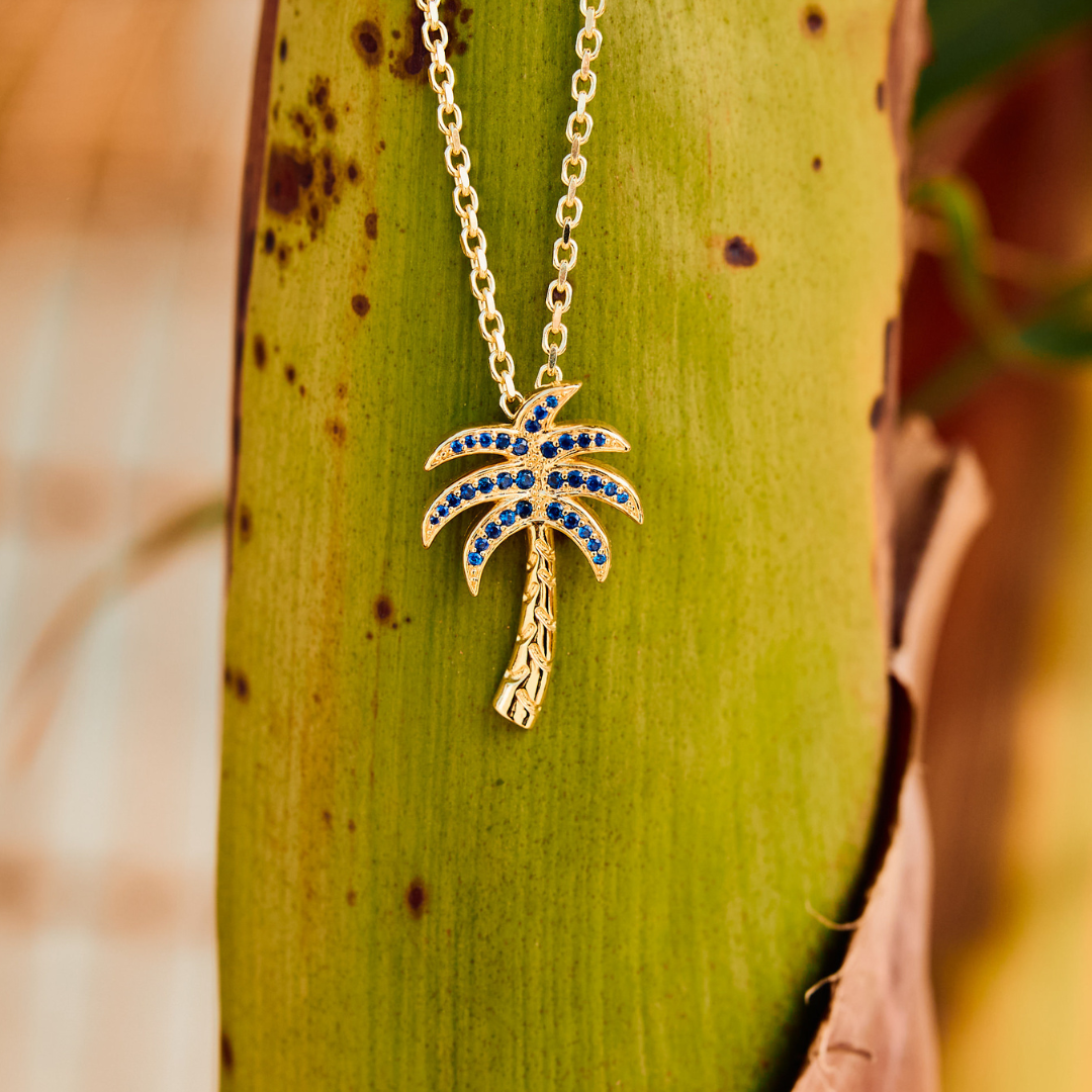 Palm Tree Necklace Blue